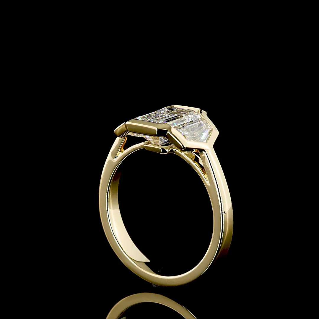 2.98 Cts 14k Yellow Gold Emerald Shape 3 Stones Ring - Image 2