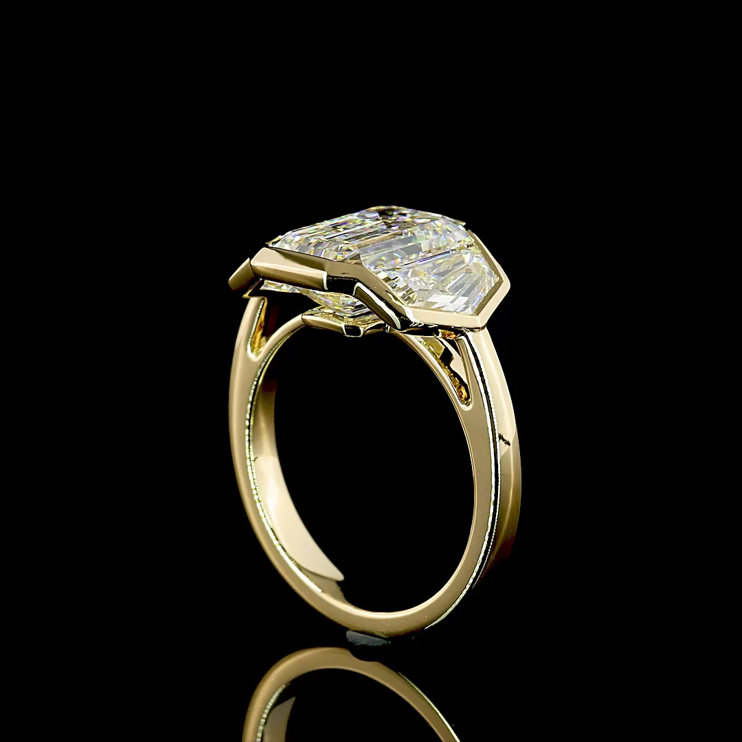 5.96 Cts 14k Yellow Gold Emerald Shape 3 Stones Ring - Image 2