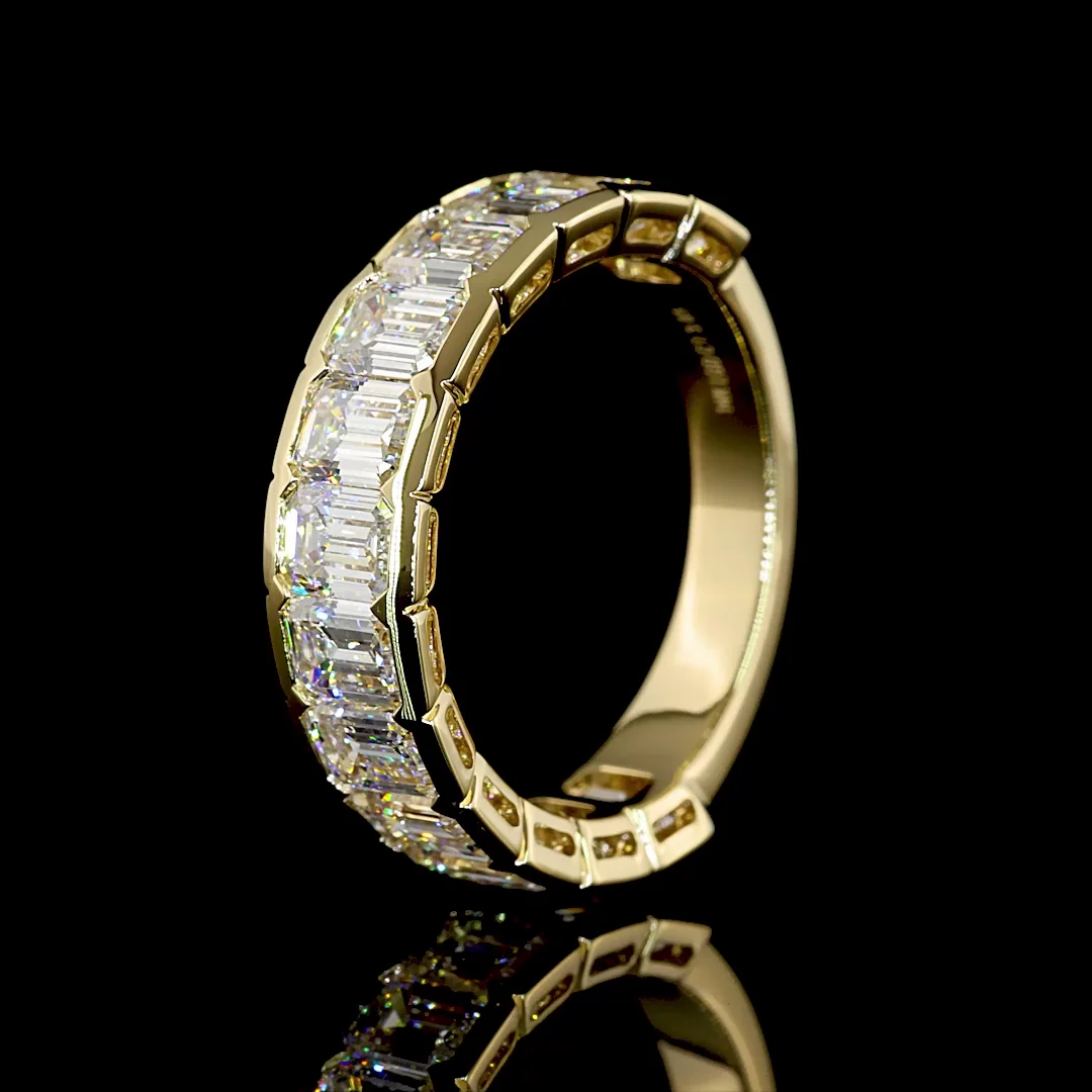 3.85 Cts 14k Yellow Gold Emerald Shape 3/4 Band Eternity Band - Image 4