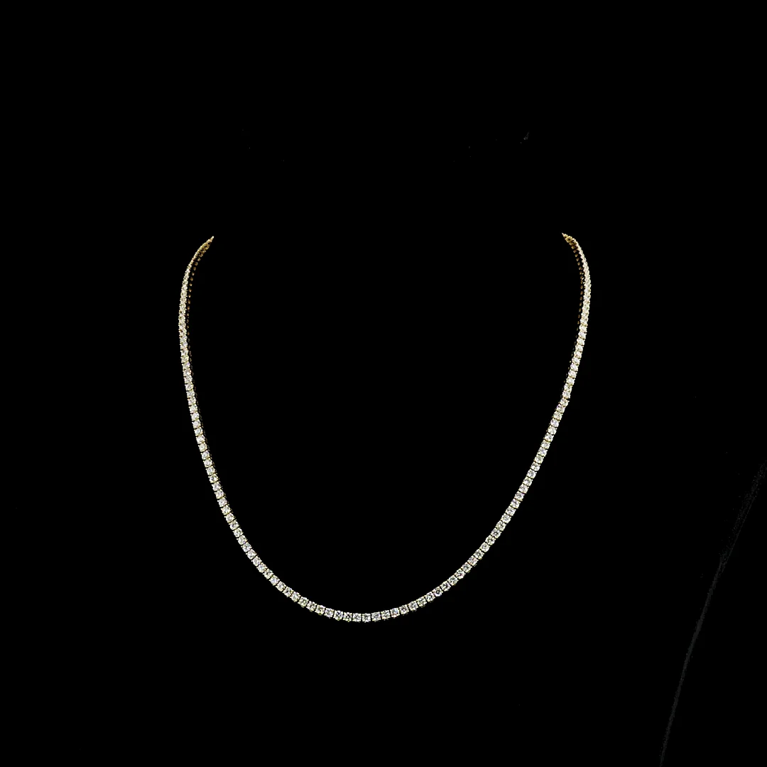 6.97 Cts 14k Yellow Gold Round Shape Tennis Necklace - Video