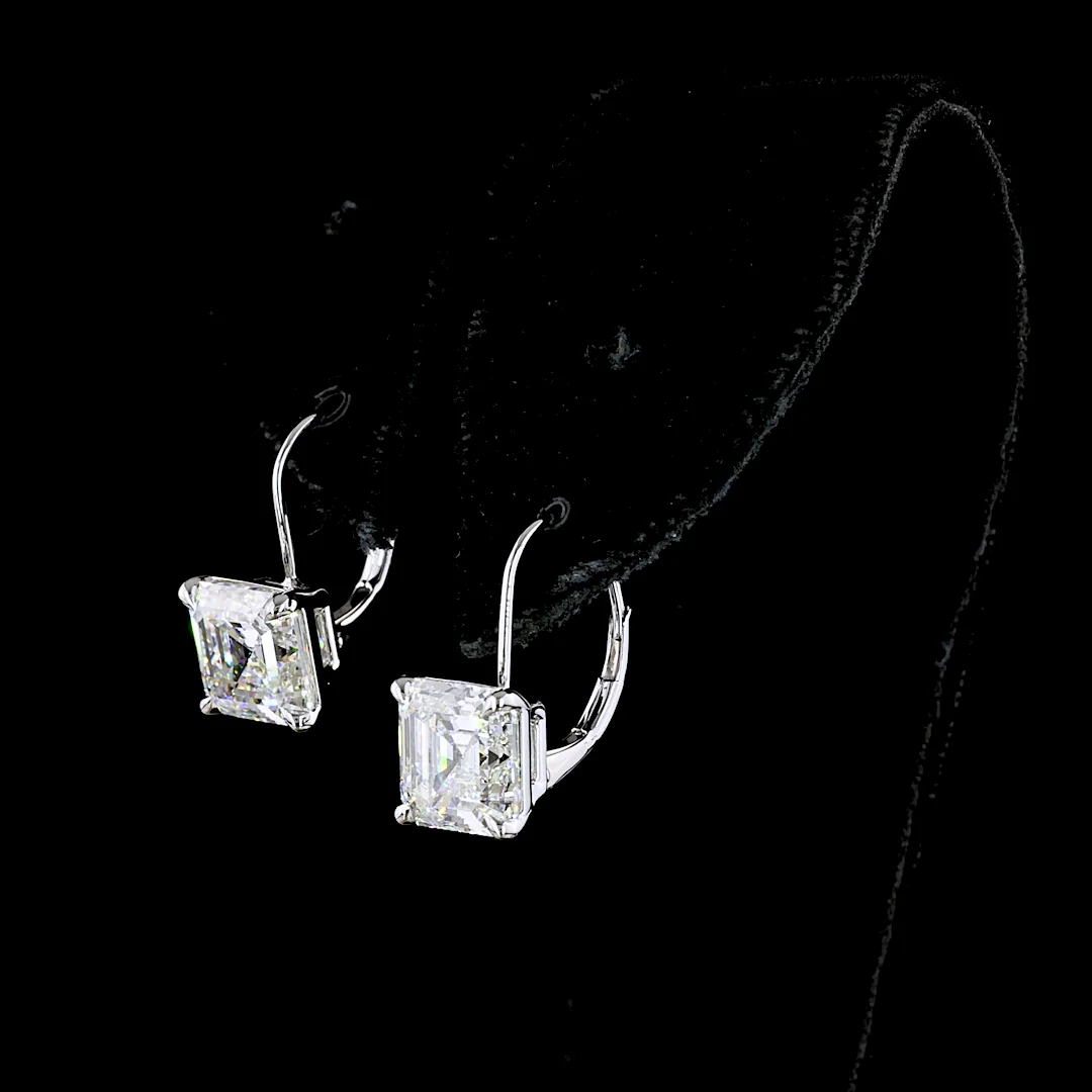 6.11 Cts 14k White Gold Asscher Shape Hanging Earring - Image 2