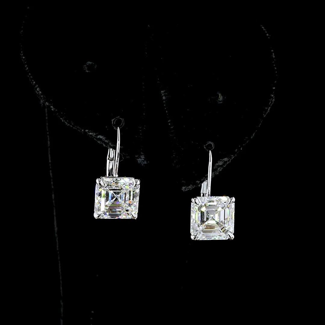 6.11 Cts 14k White Gold Asscher Shape Hanging Earring - Image 4
