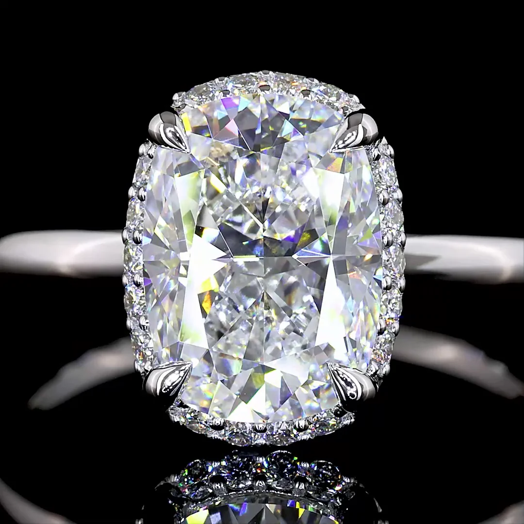 2.7 Cts 14k White Gold Cushion Brilliant Shape Hidden Halo Ring - Image 3