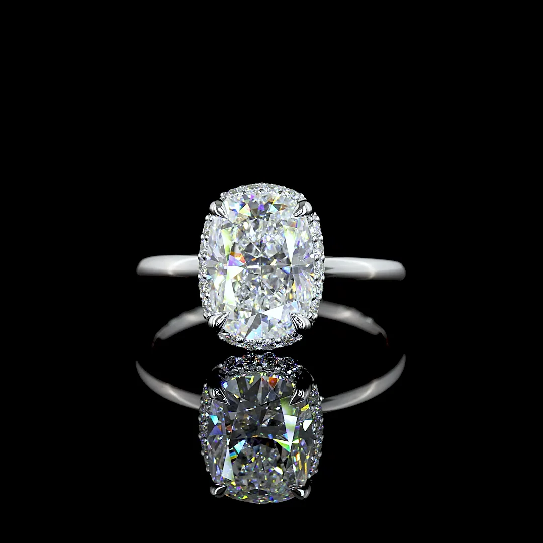2.7 Cts 14k White Gold Cushion Brilliant Shape Hidden Halo Ring - Video