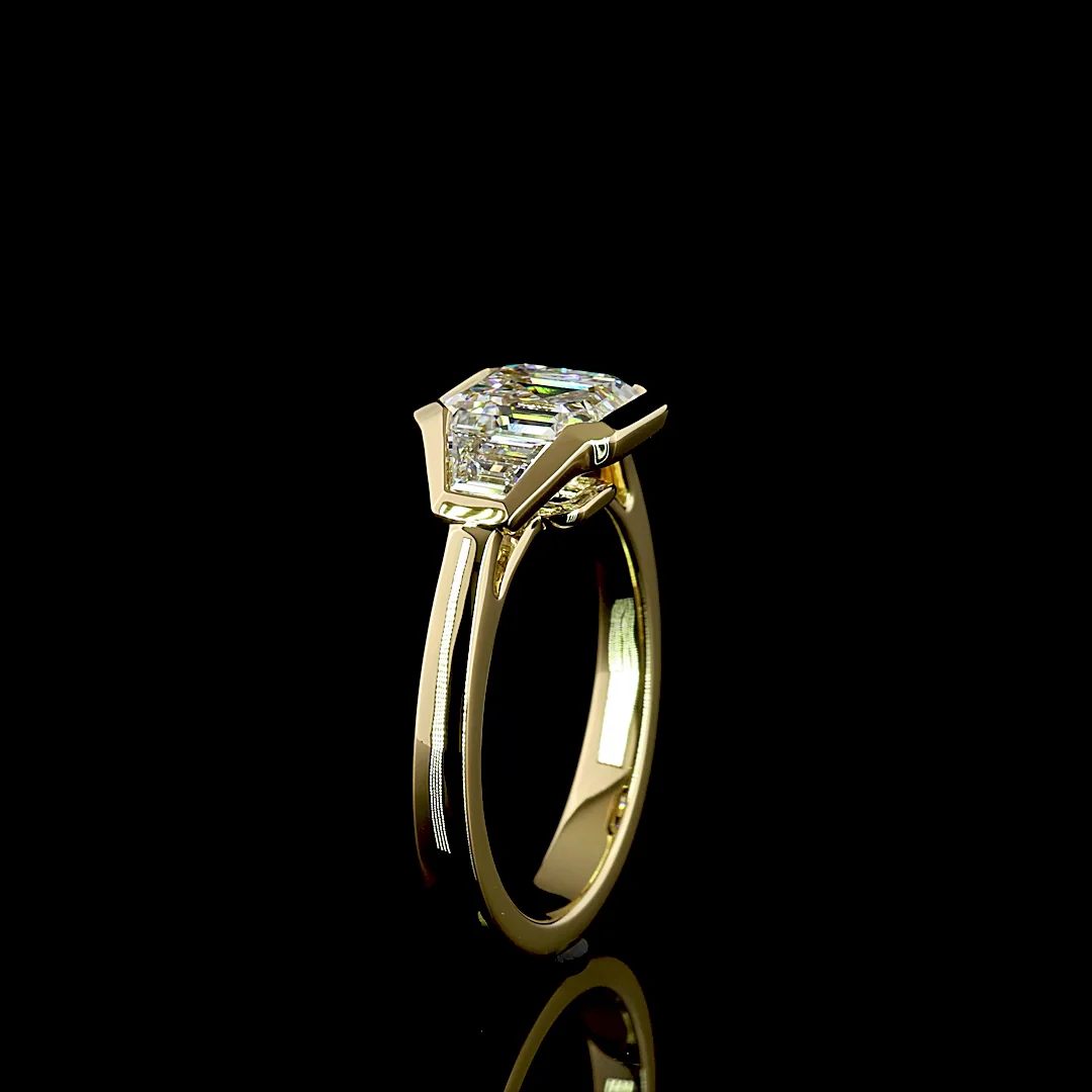 2.58 Cts 14k Yellow Gold Asscher Shape 3 Stones Ring - Image 4