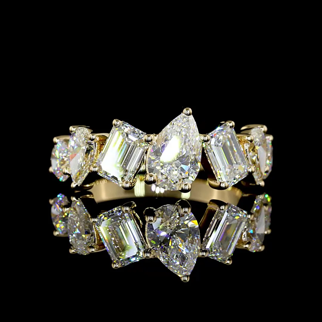 2.97 Cts 14k Yellow Gold Mix Shape Half Eternity Eternity Band - Video