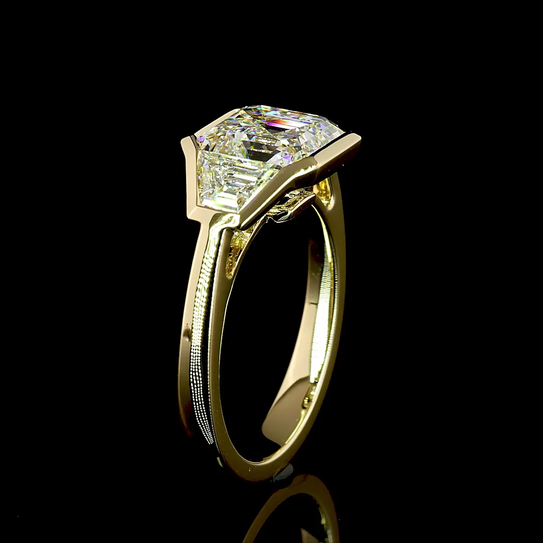 3.73 Cts 14k Yellow Gold Asscher Shape 3 Stones Ring - Image 4