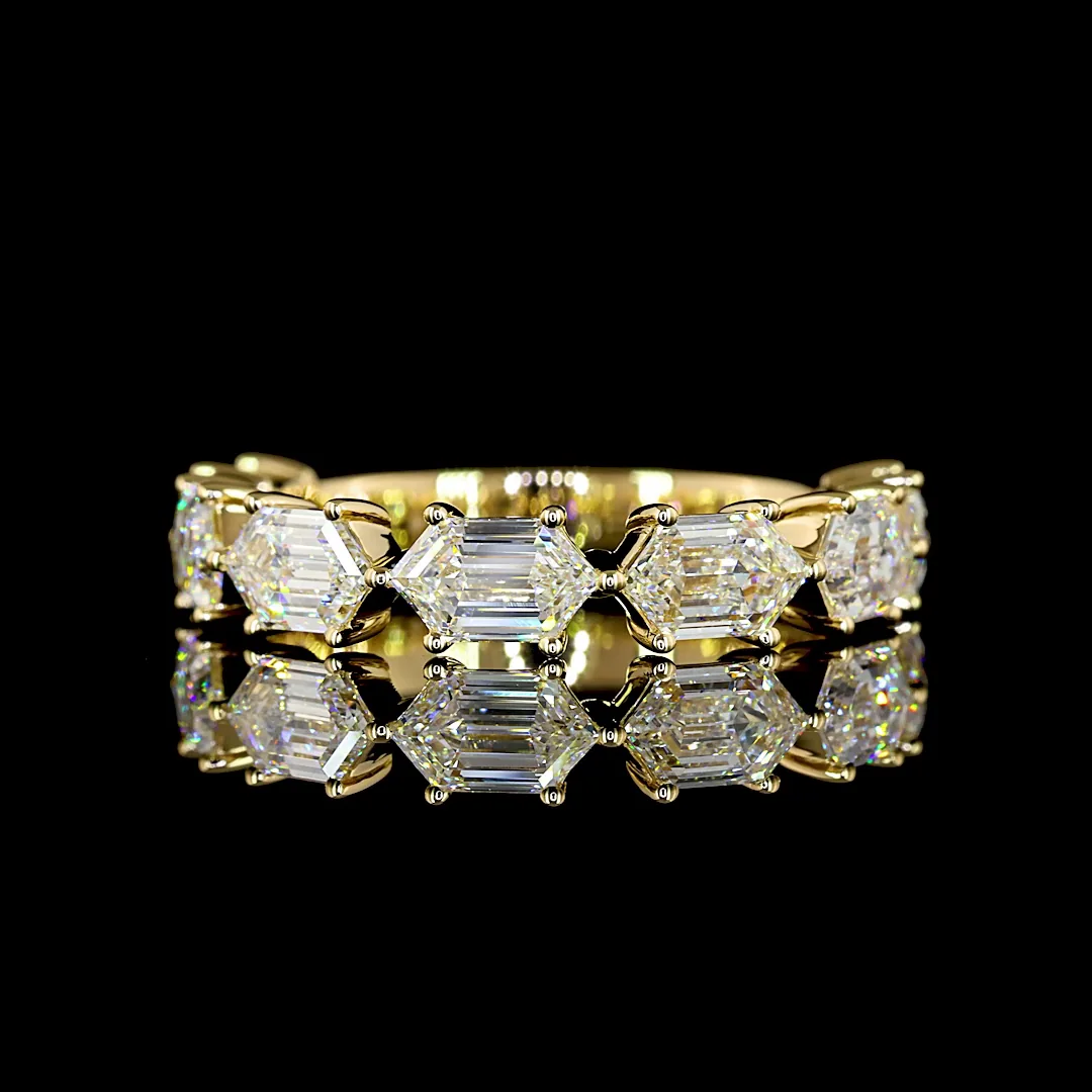 2.58 Cts 18k Yellow Gold Step Marquise Shape 7 Stones Eternity Band - Video