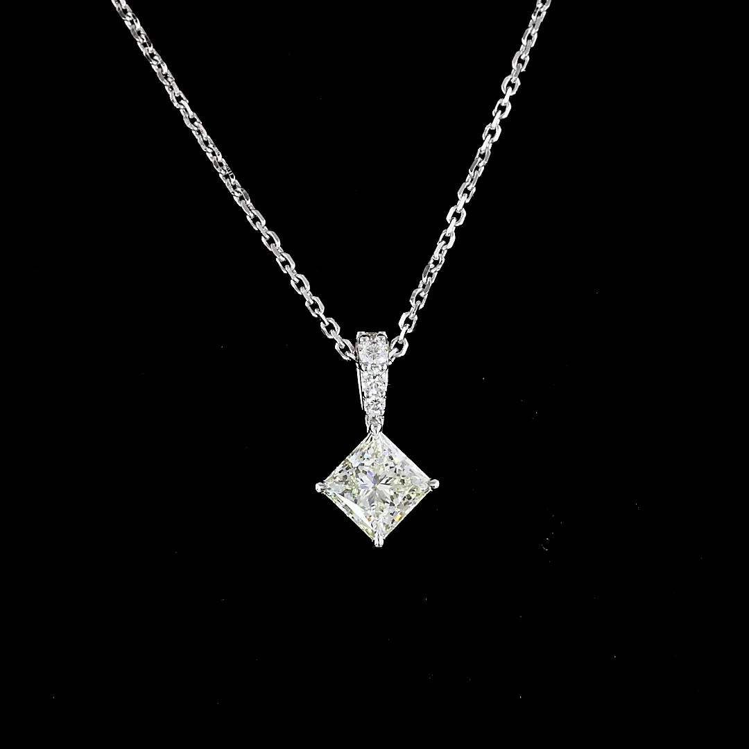 0.79 Cts 14k White Gold Princess Shape Pendant Pendant - Image 3