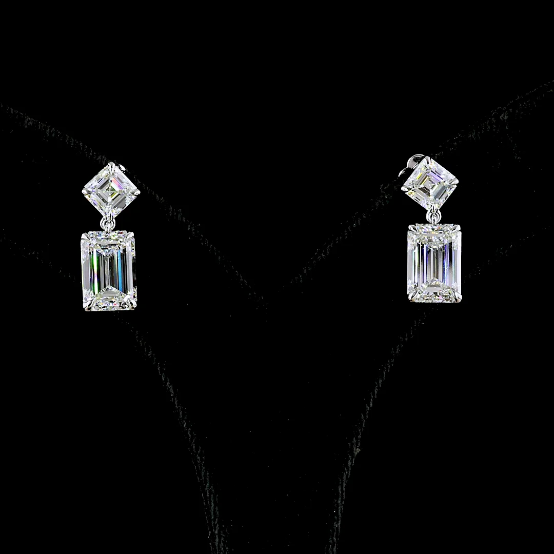 8.16 Cts 14k White Gold Emerald Shape Hanging Earring - Video