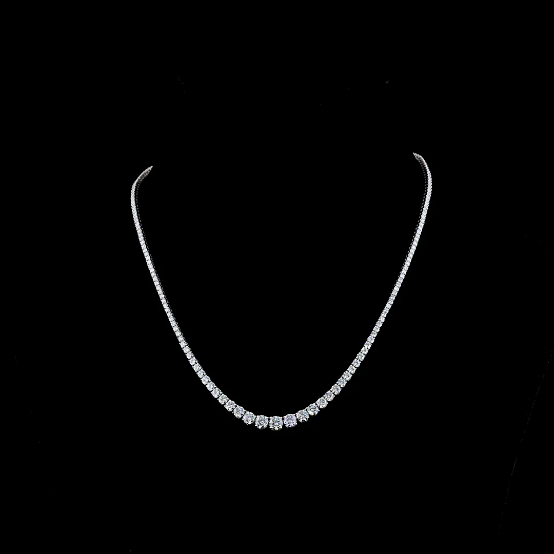 6.95 Cts 14k White Gold Round Shape Riviera Necklace - Video