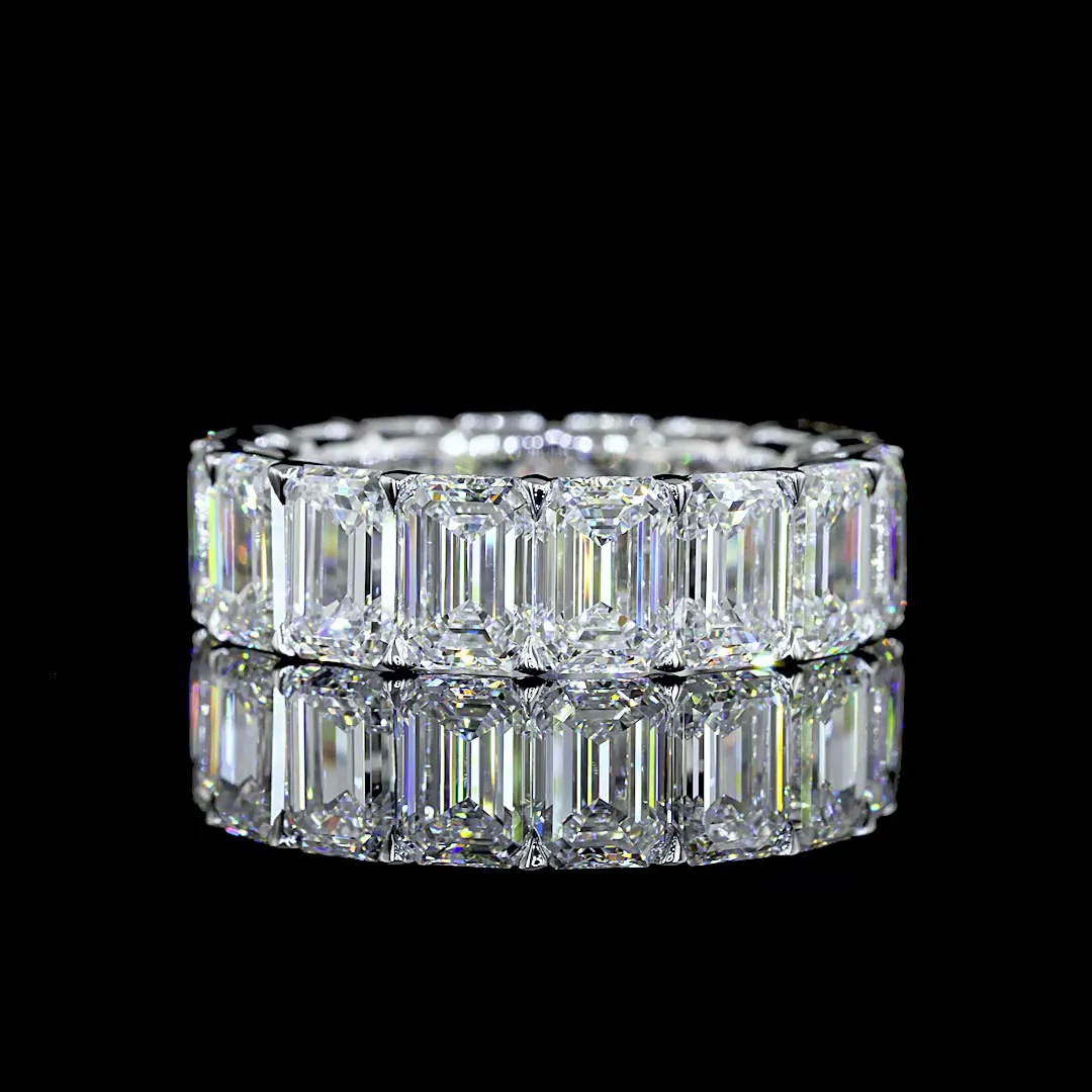 11.22 Cts 14k White Gold Emerald Shape Eternity Band Eternity Band - Video