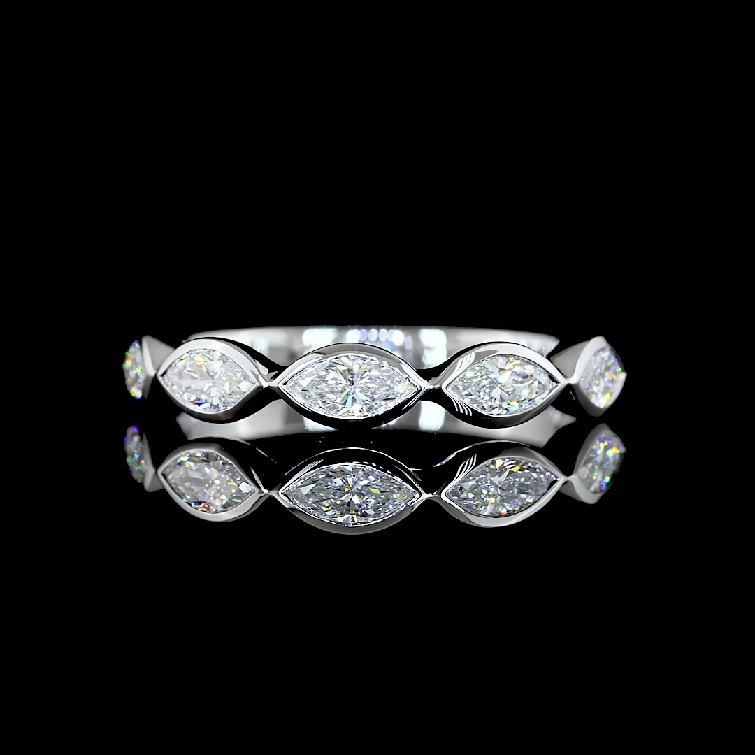 0.59 Cts 14k White Gold Marquise Shape 5 Stones Eternity Band - Video