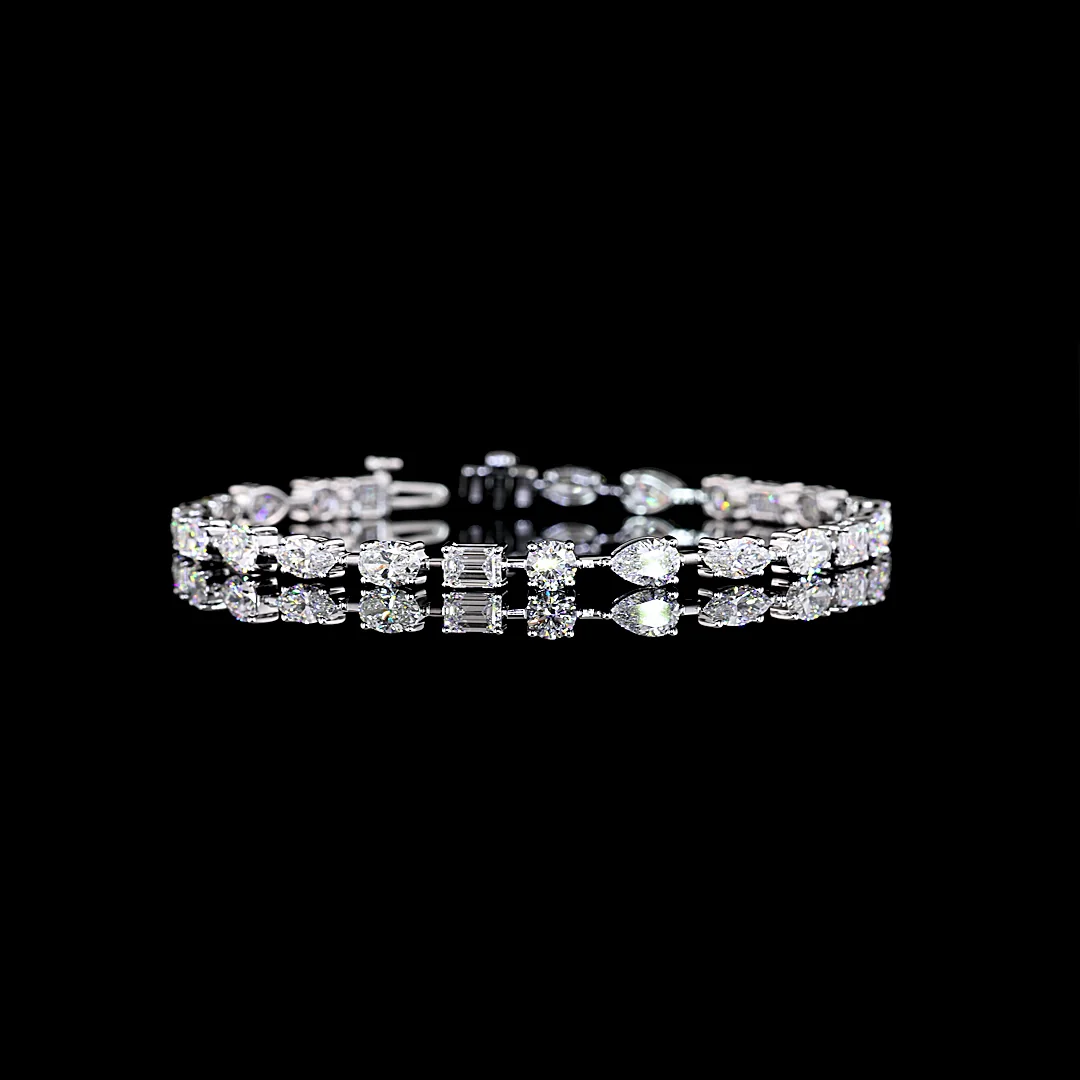 7.3 Cts 14k White Gold Mix Shape Station Bracelet - Image 3