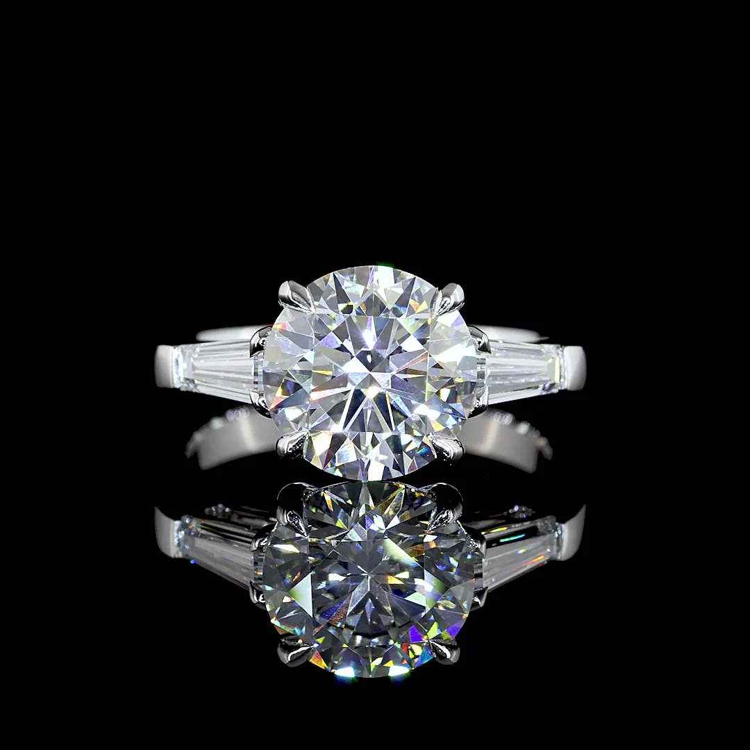 3.65 Cts Platinum Round Shape 3 Stones Ring - Video