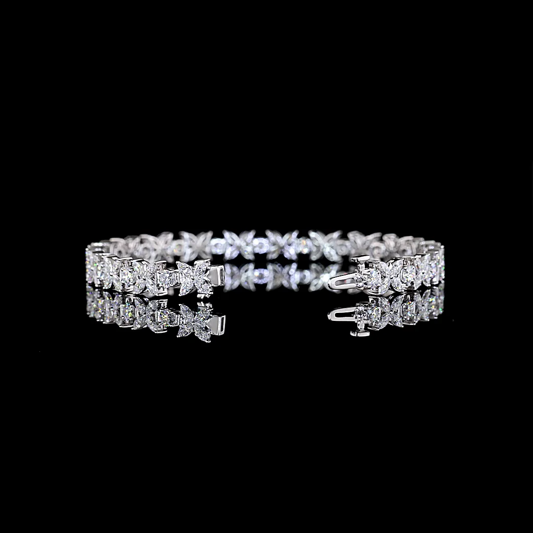 5.18 Cts 14k White Gold Marquise Shape Station Line Tennis Bracelet - Image 4
