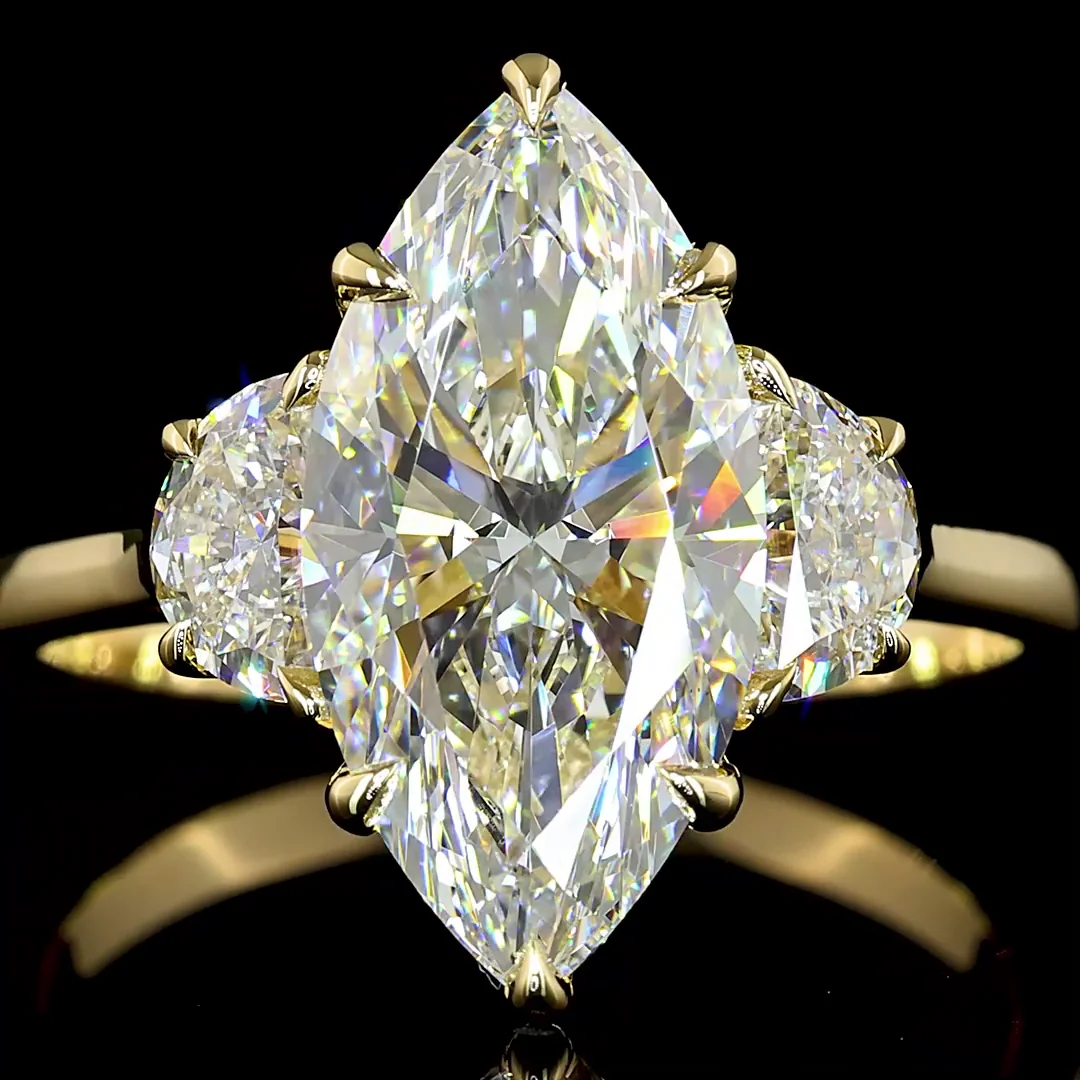 3.73 Cts 14k Yellow Gold Marquise Shape 3 Stones Ring - Image 3
