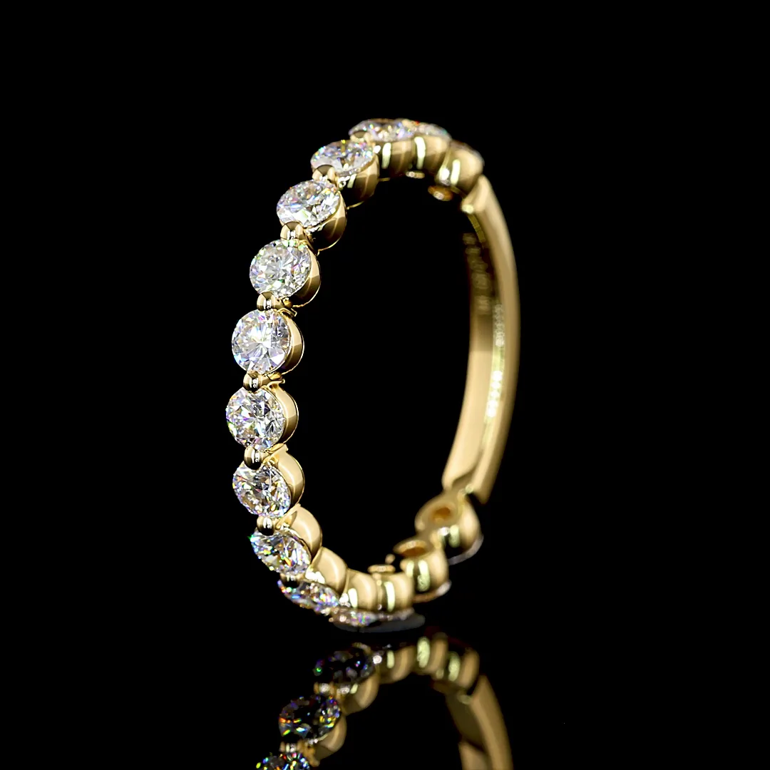 0.95 Cts 18k Yellow Gold Round Shape 3/4 Band Eternity Band - Image 4