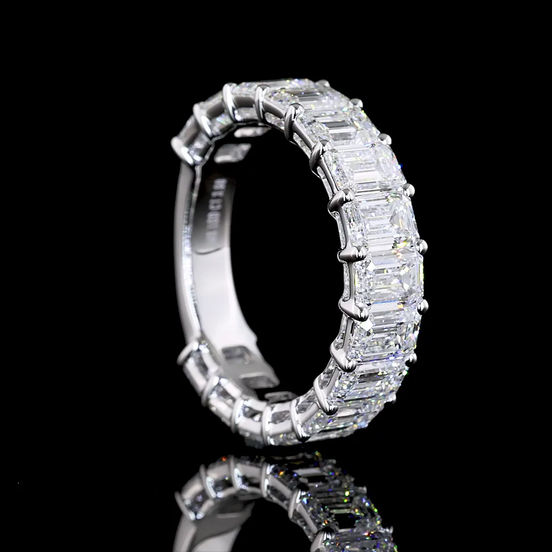 3.6 Cts 14k White Gold Emerald Shape 3/4 Band Eternity Band - Image 2