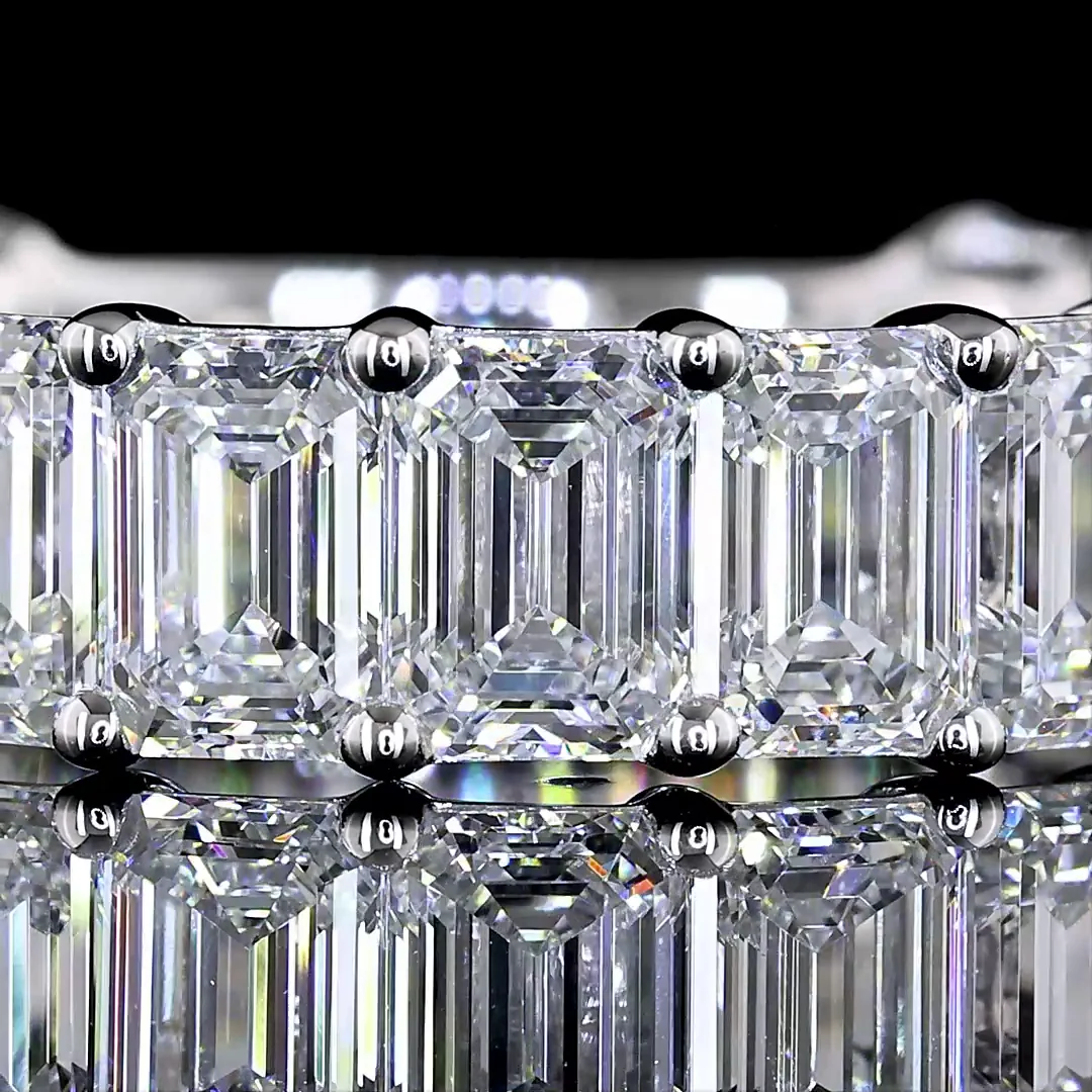 3.6 Cts 14k White Gold Emerald Shape 3/4 Band Eternity Band - Image 3