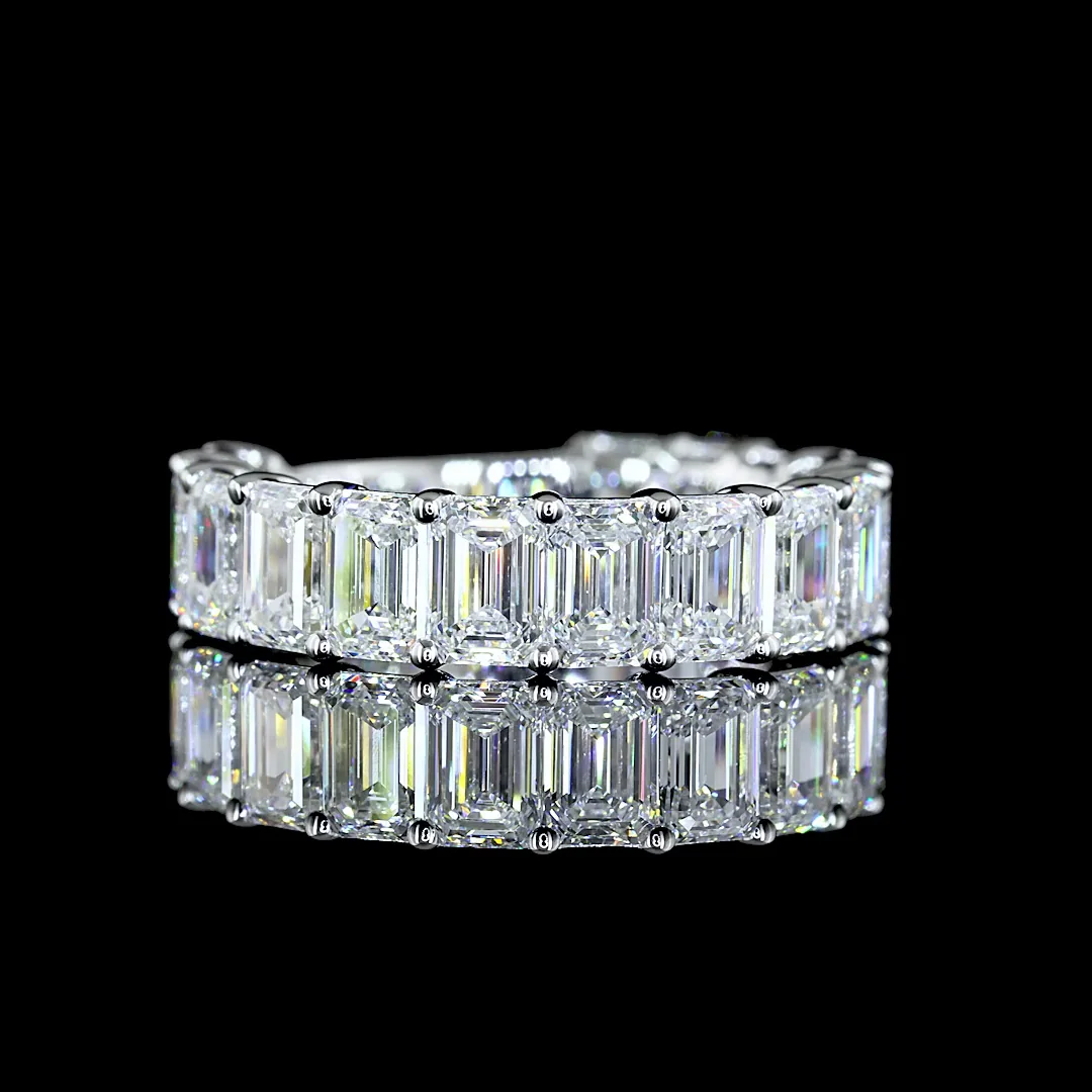 3.6 Cts 14k White Gold Emerald Shape 3/4 Band Eternity Band - Video