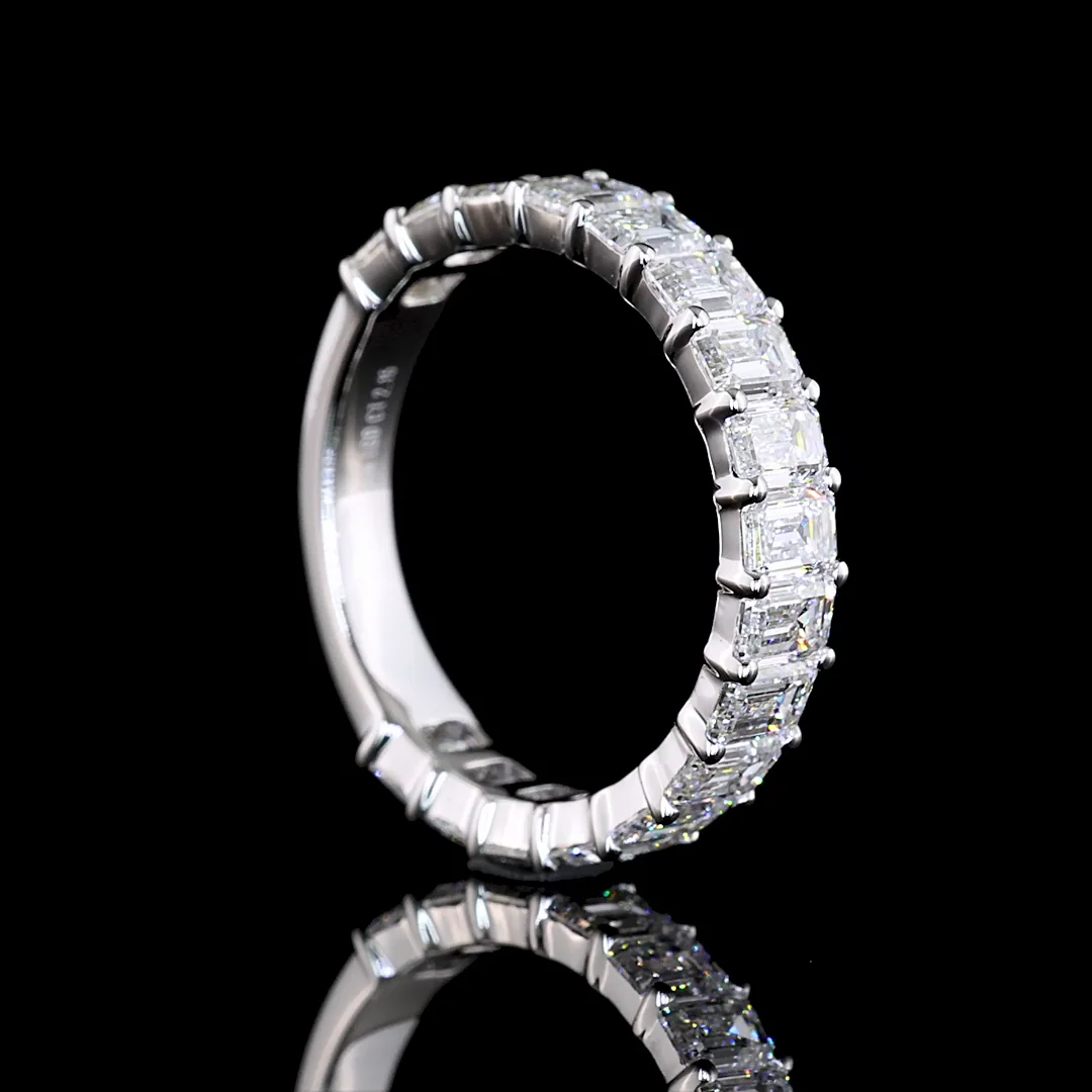 2.15 Cts 14k White Gold Emerald Shape 3/4 Band Eternity Band - Image 2