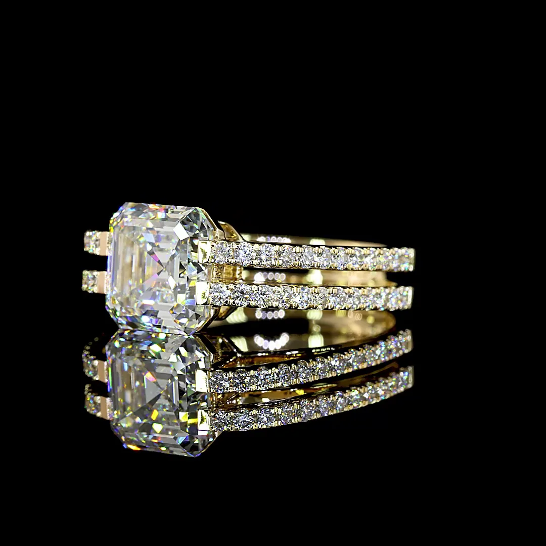 3.55 Cts 14k Yellow Gold Asscher Shape Special Ring - Image 2