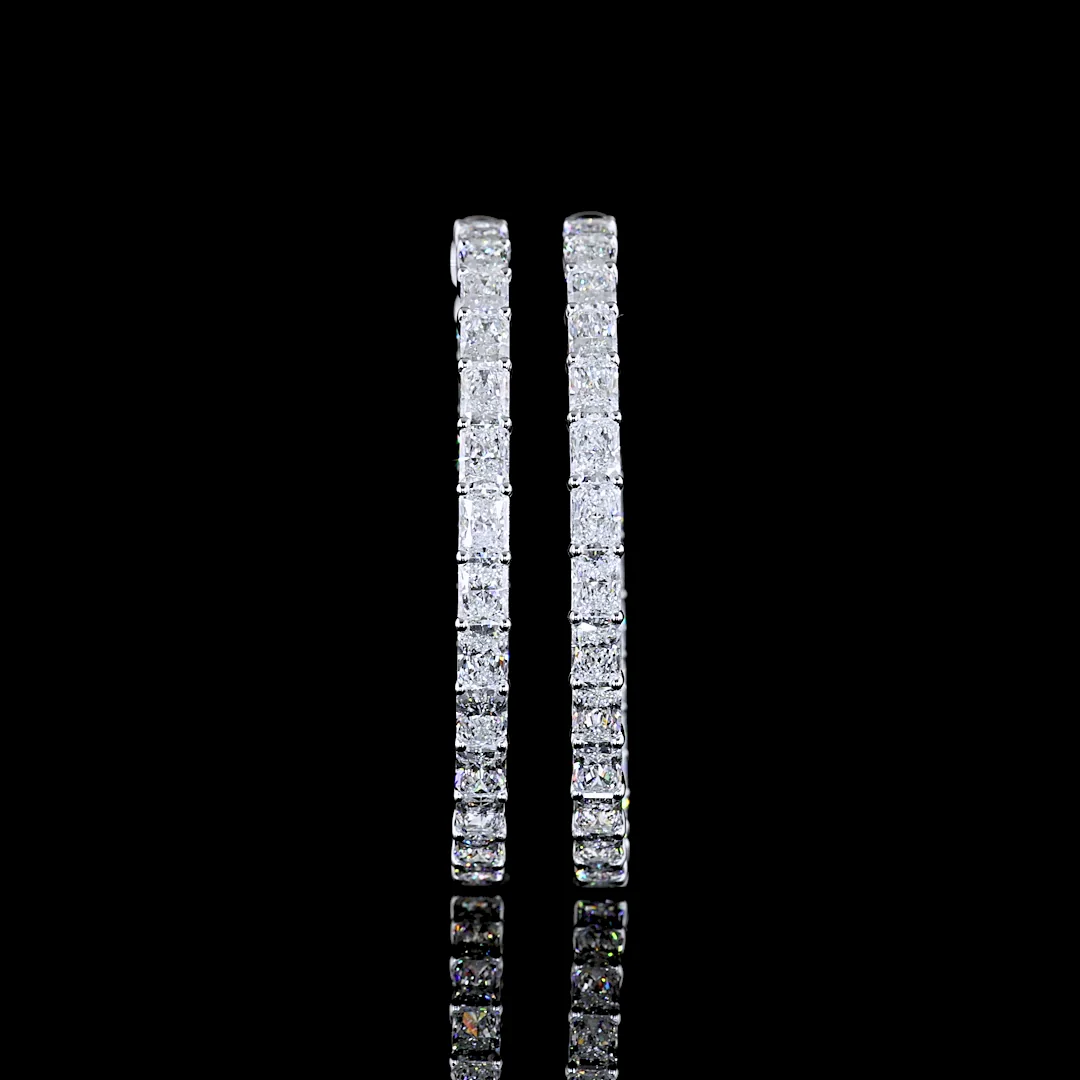 11.63 Cts 14k White Gold Radiant Shape Hoops Earring - Image 3
