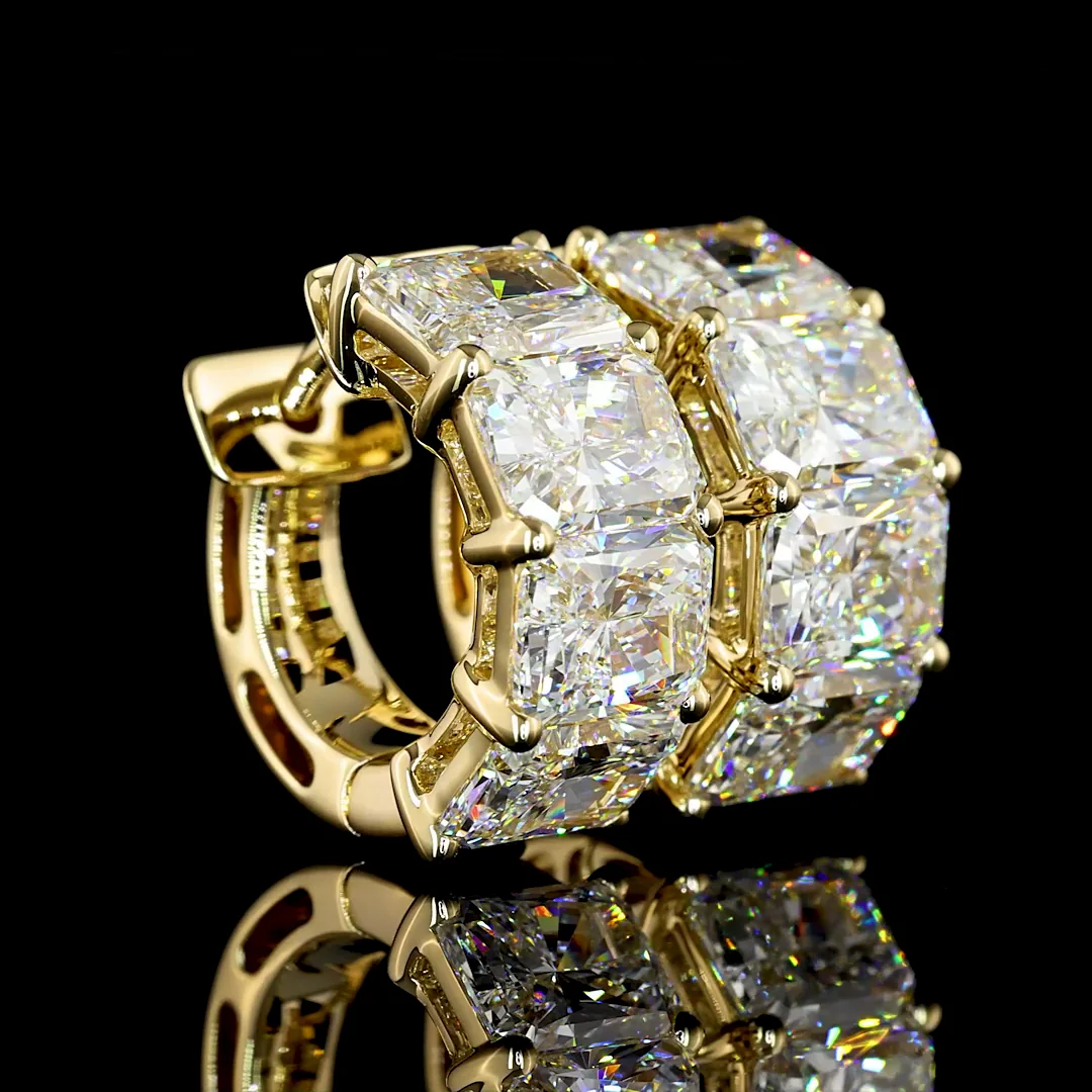 5.83 Cts 14k Yellow Gold Radiant Shape Huggies Earring - Video