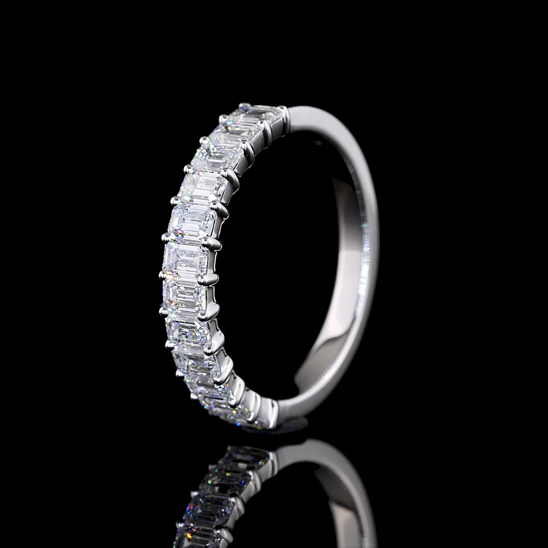 0.98 Cts 14k White Gold Emerald Shape Half Eternity Eternity Band - Image 4