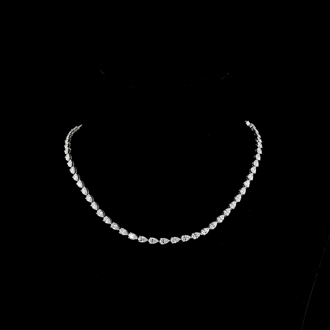 14.62 Cts 14k White Gold Pear Shape Tennis Necklace - Video