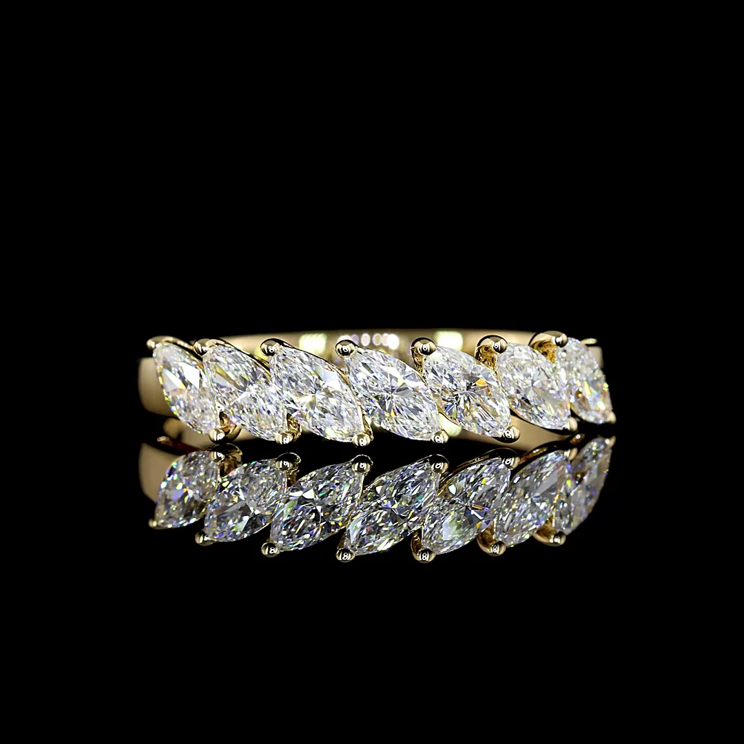 0.98 Cts 14k Yellow Gold Marquise Shape 7 Stones Eternity Band - Video