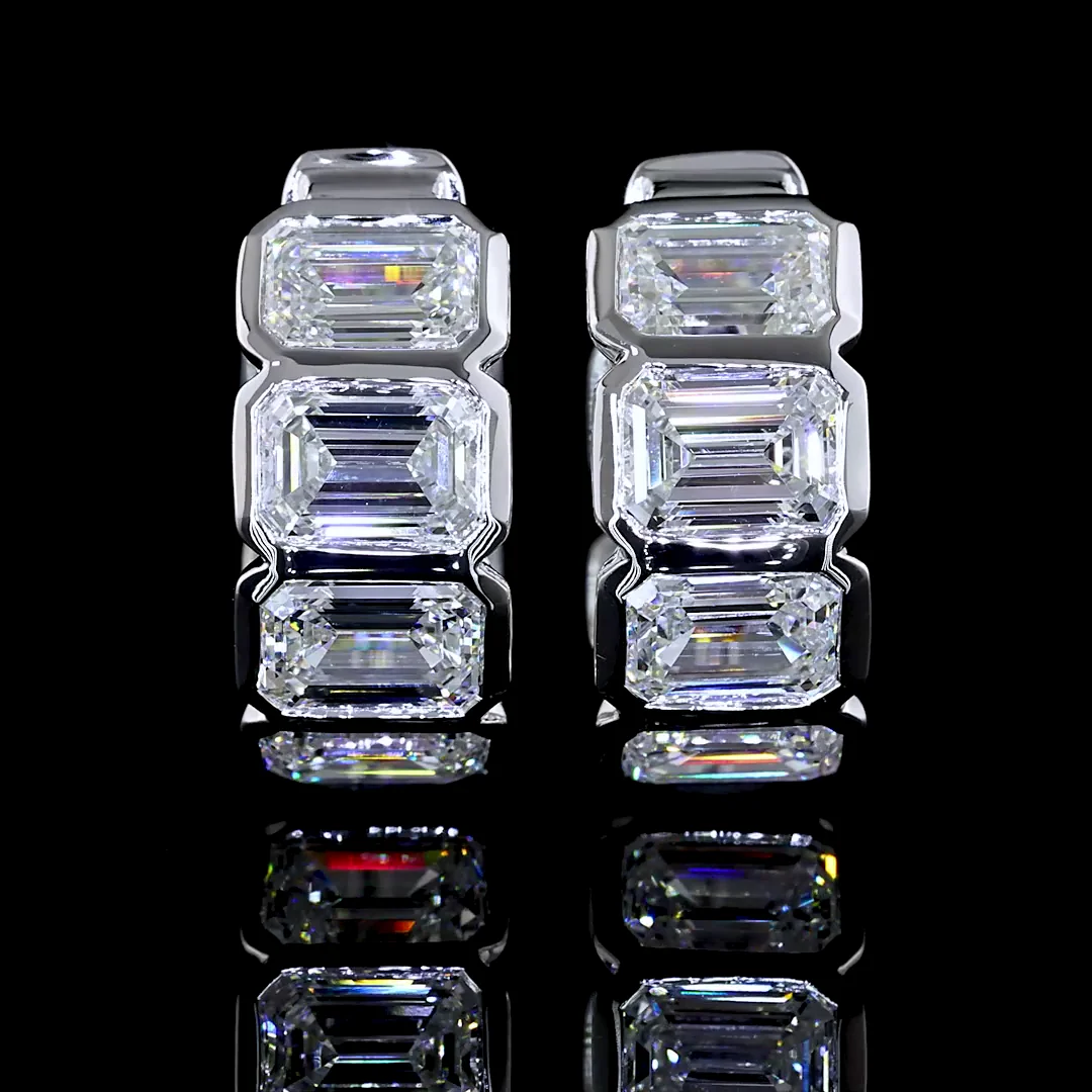 4.77 Cts 14k White Gold Emerald Shape Huggies Earring - Image 3