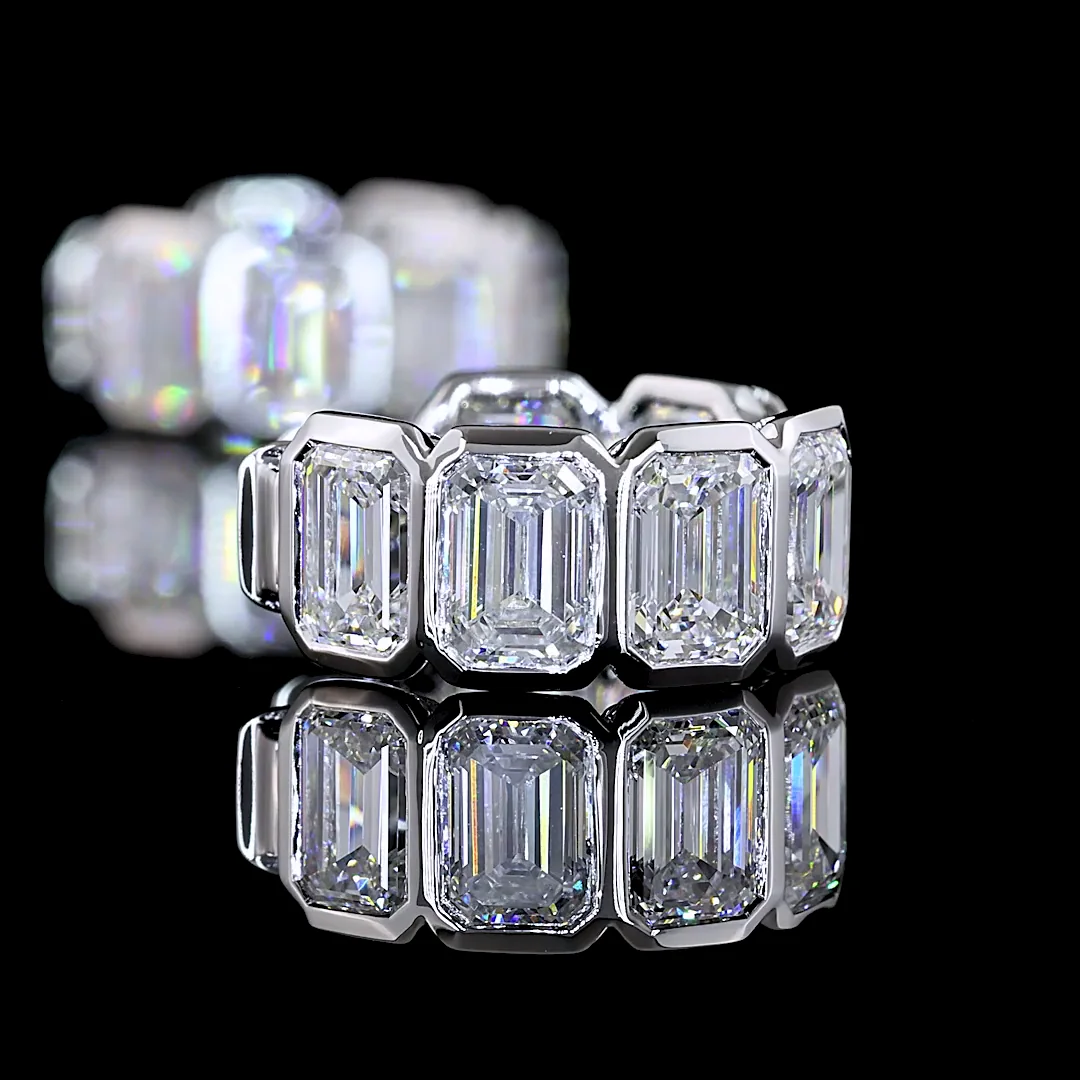 4.77 Cts 14k White Gold Emerald Shape Huggies Earring - Image 4