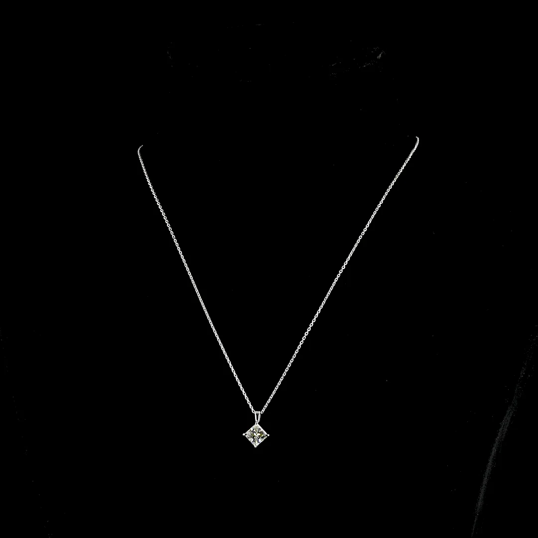 1.31 Cts 14k White Gold Princess Shape Solitaire Pendant - Video
