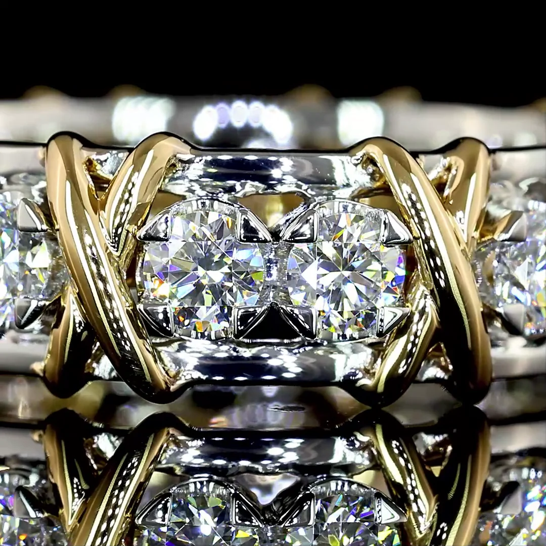 1.32 Cts 18k Yellow Gold - Platinum Round Shape Special Eternity Band - Image 3