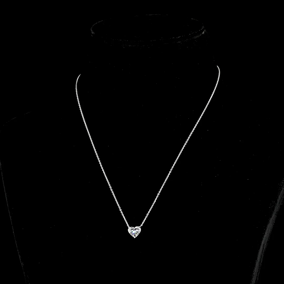 1.5 Cts 14k White Gold Heart Shape Solitaire Pendant - Video