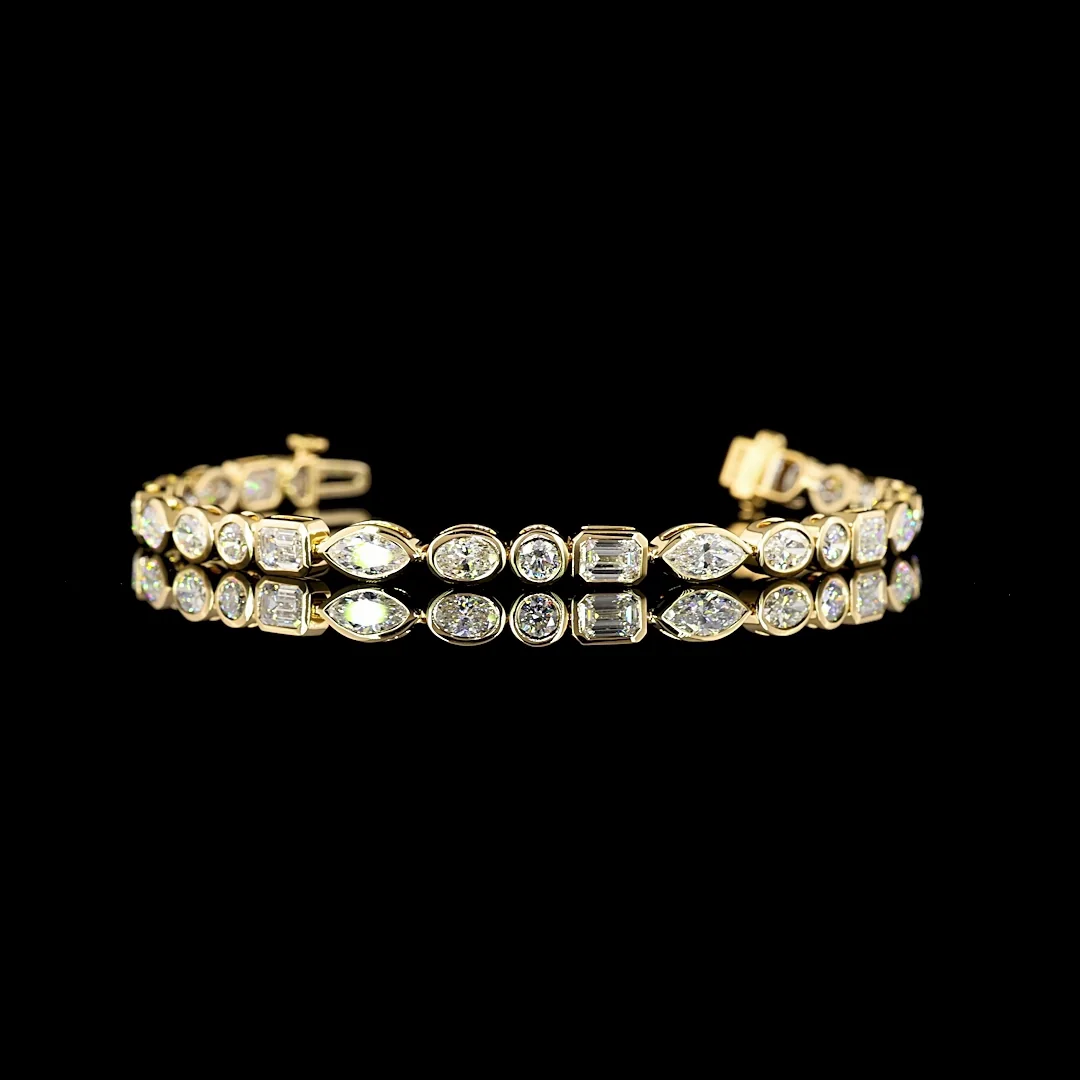 6.03 Cts 18k Yellow Gold Mix Shape Tennis Bracelet - Video