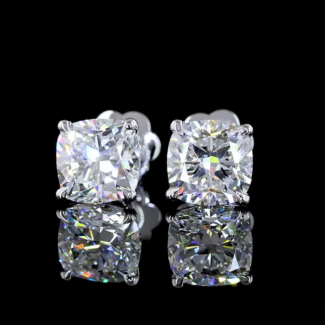 4.13 Cts 14k White Gold Square Cushion Brilliant Shape Studs Earring - Image 3