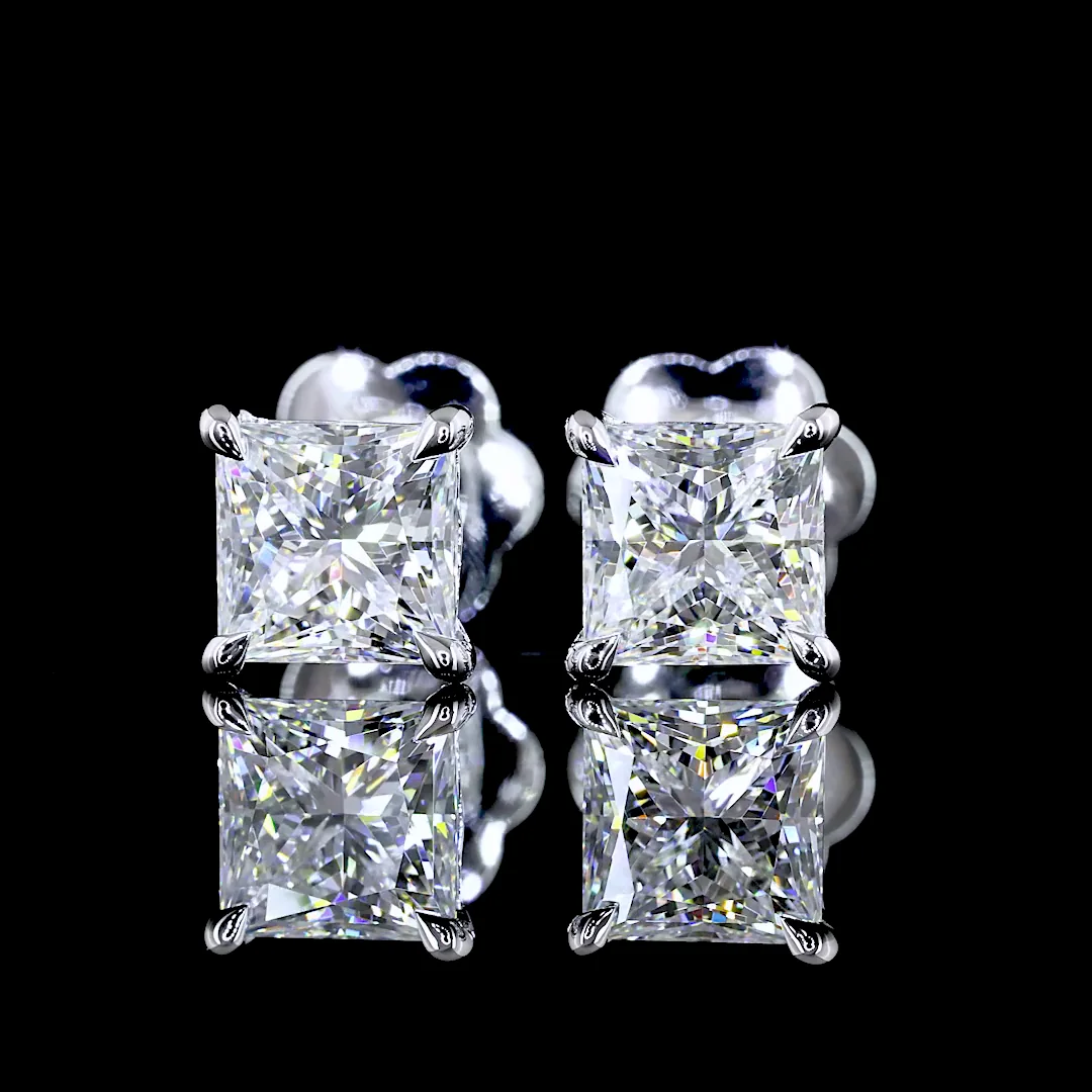2.04 Cts 14k White Gold Princess Shape Studs Earring - Image 3