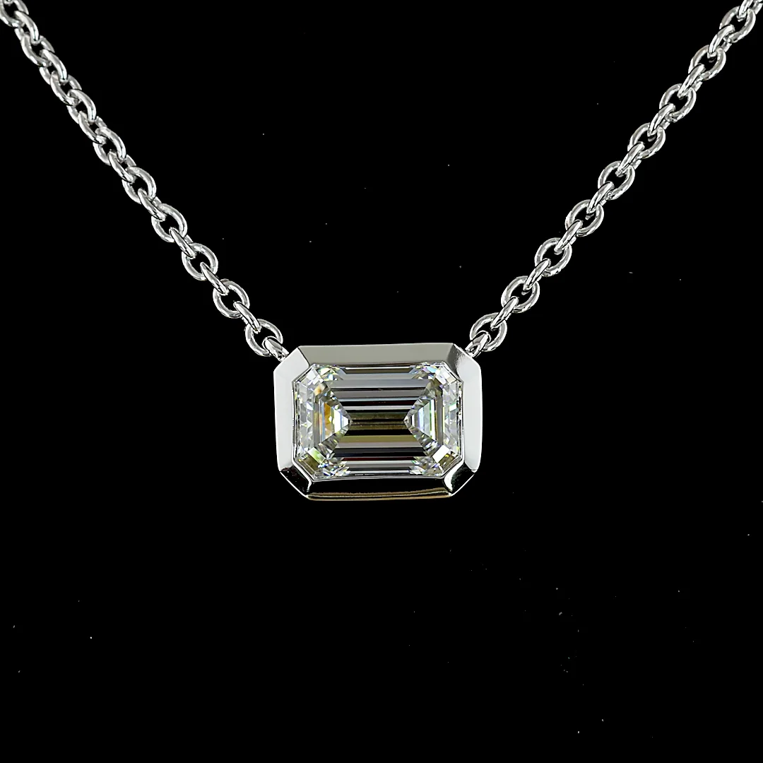 2.07 Cts 14k White Gold Emerald Shape Solitaire Pendant - Image 2