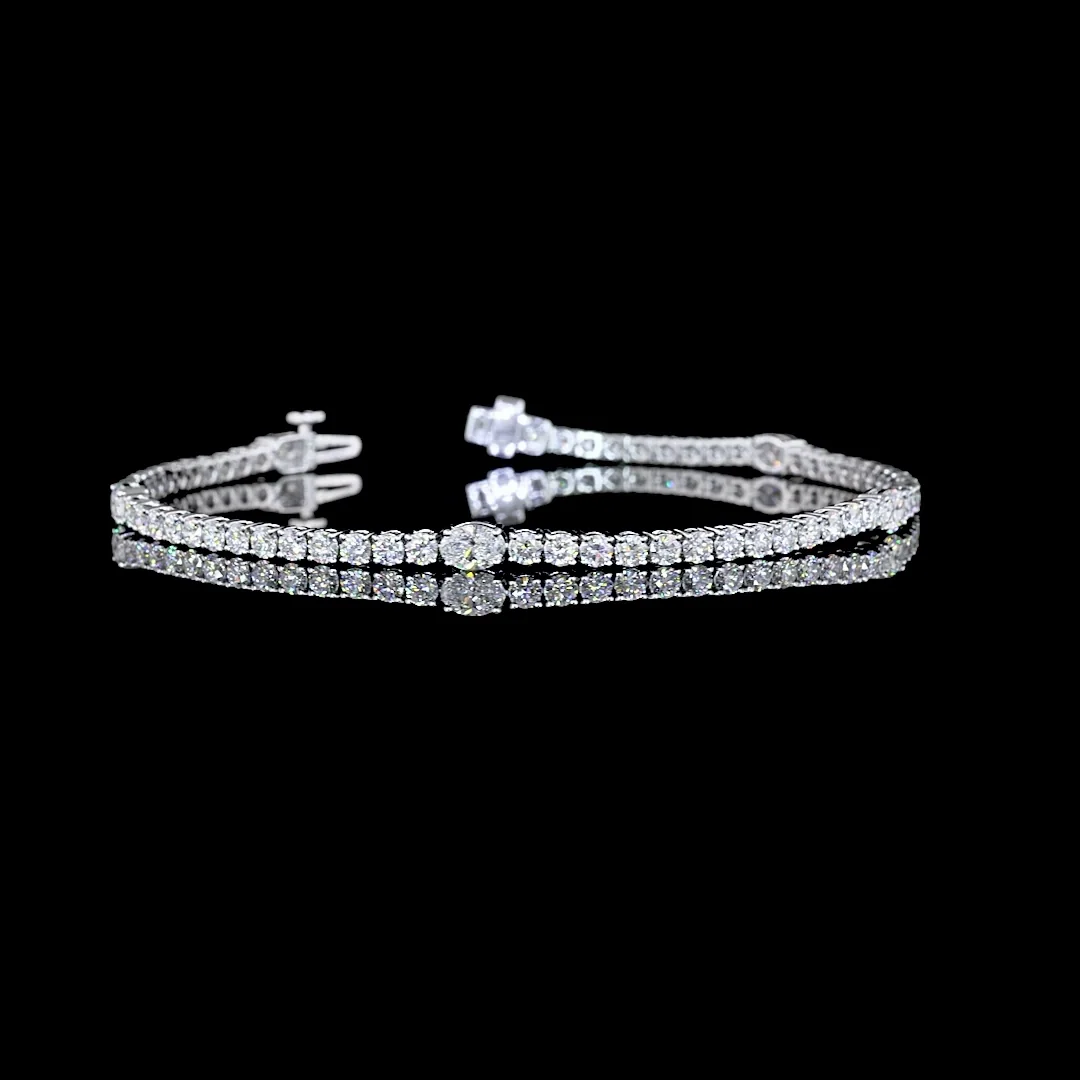 6.04 Cts 14k White Gold Oval Shape Station Line Tennis Bracelet - Video