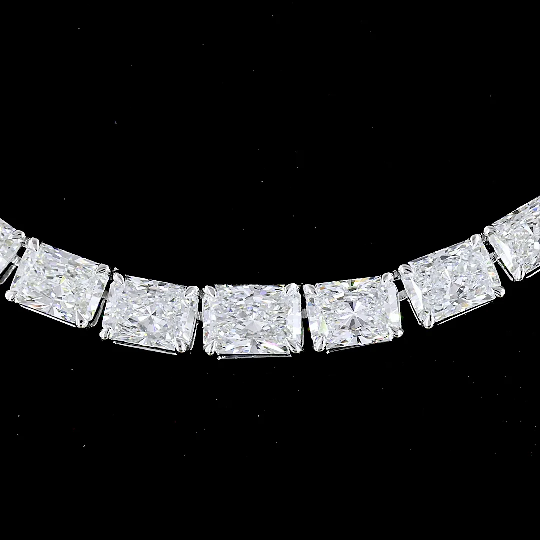 19.21 Cts 14k White Gold Radiant Shape Riviera Necklace - Image 3