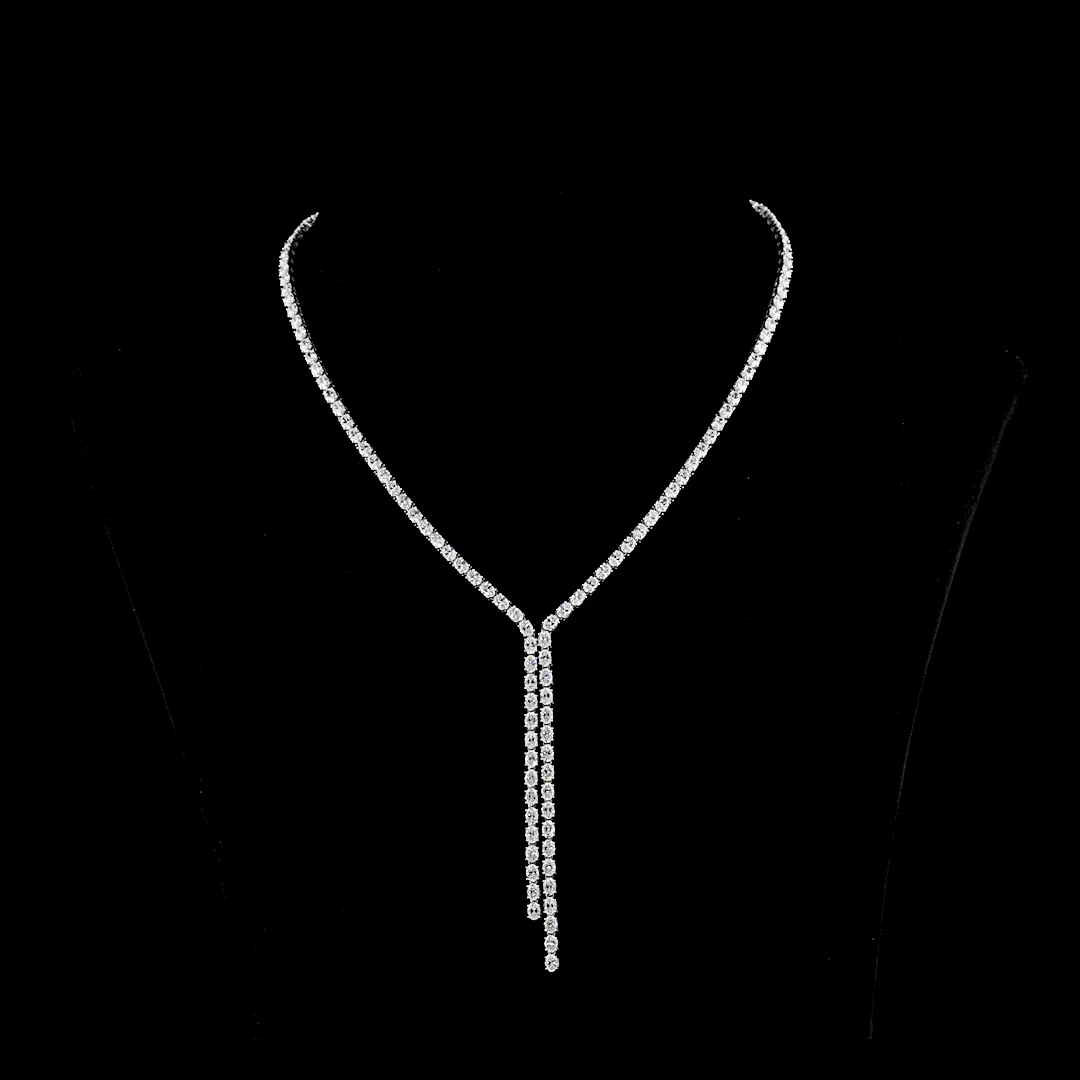 13.72 Cts 14k White Gold Oval Shape Lariat Necklace - Video