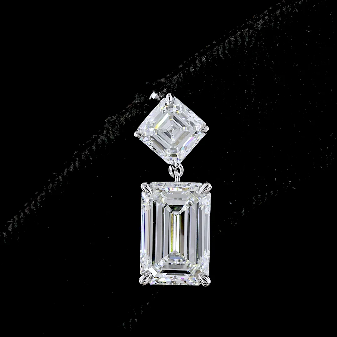 7.96 Cts 14k White Gold Emerald Shape Hanging Earring - Image 2