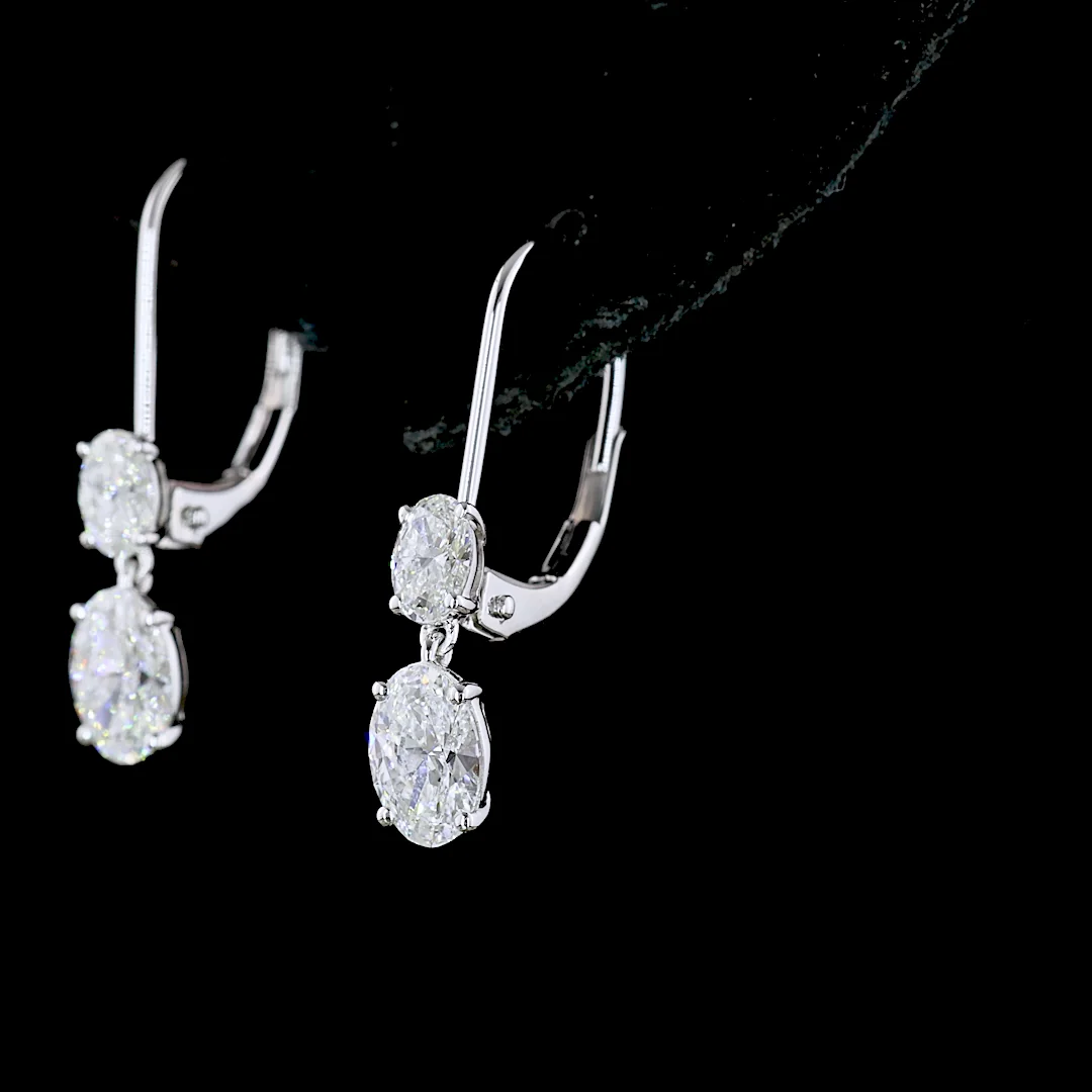1.42 Cts 14k White Gold Oval Shape Hanging Earring - Image 2