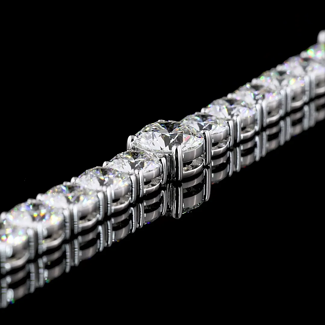 17.26 Cts 14k White Gold Round Shape Station Line Tennis Bracelet - Image 3