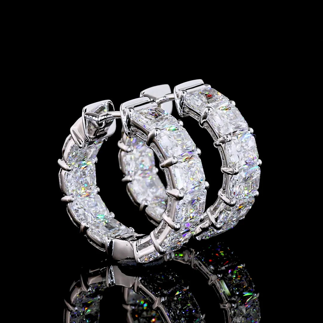 2.98 Cts 14k White Gold Radiant Shape Huggies Earring - Video