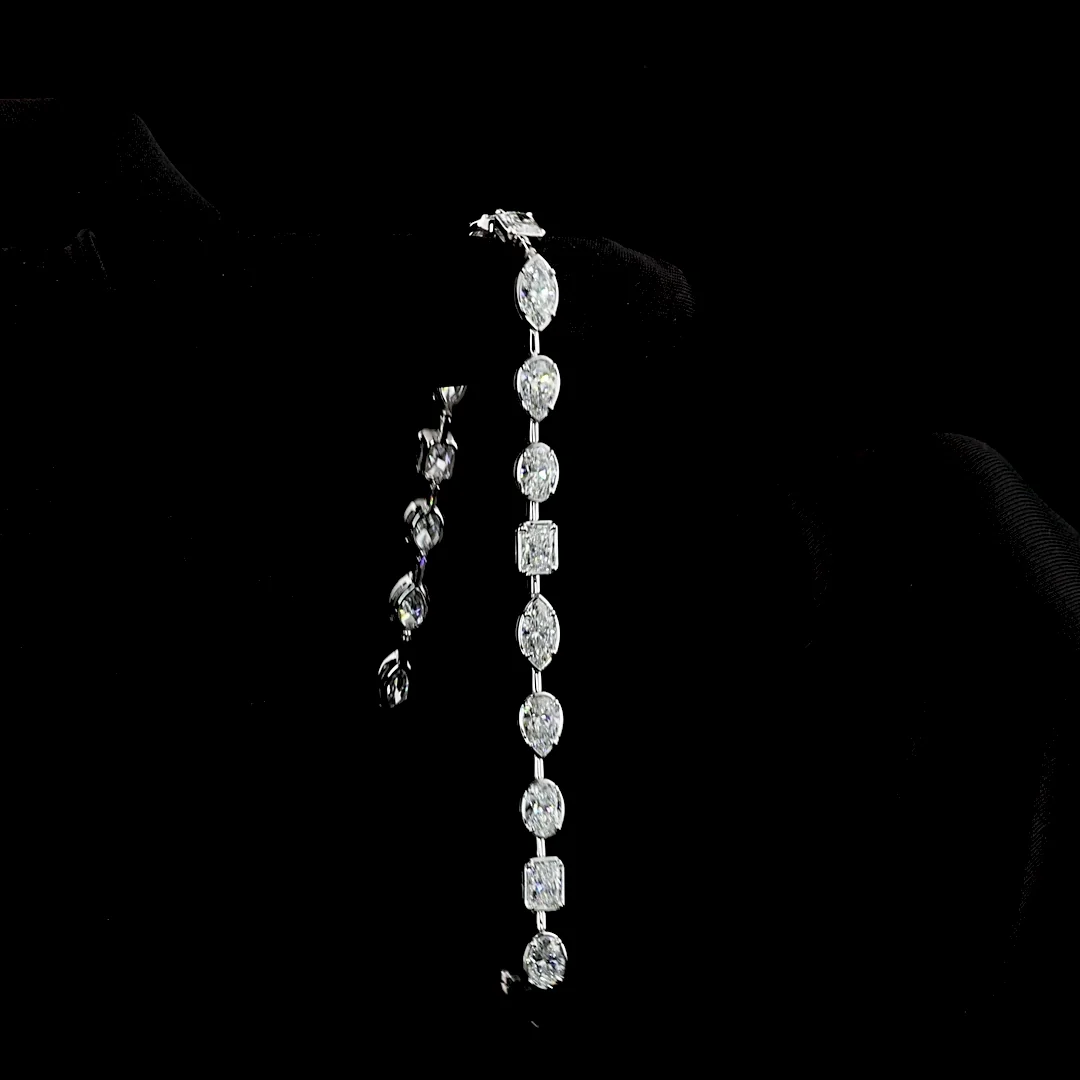 9.23 Cts 14k White Gold Mix Shape Station Bracelet - Image 3