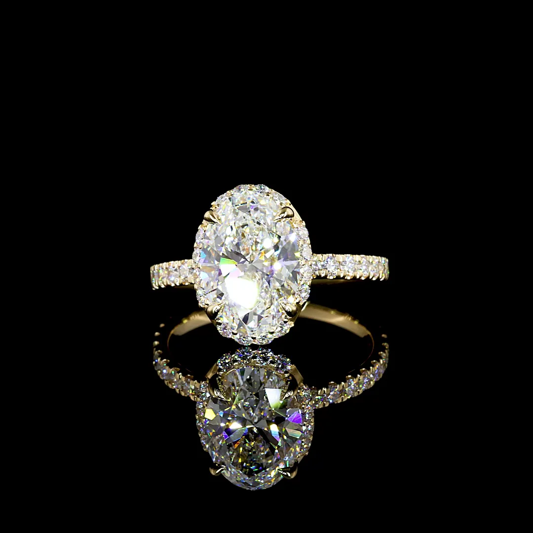 3.23 Cts 14k Yellow Gold Oval Shape Halo Ring - Video